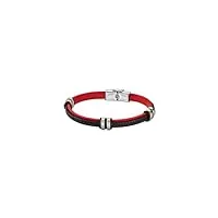lotus - ls1829-2/3 : bracelet homme cuir et acier - rouge et noir, 22 cm, cuir, sans_pierre