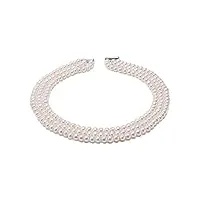 collier de perles de culture d'eau douce jyx à 3 rangées de 6-7 mm presque rondes (blanc)