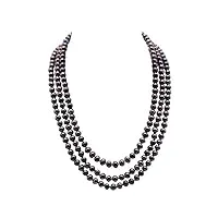 jyx - collier en véritables perles d'eau douce rondes et noires - triple brin 6-7 mm