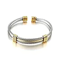 bracelet en acier inoxydable pour hommes femme - réglable bracelet manchette câble torsadé- argent or deux tons