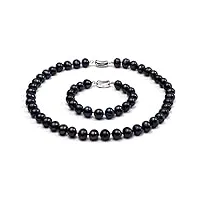 jyx parure collier et bracelet en perles d'eau douce rondes noires 10-11 mm