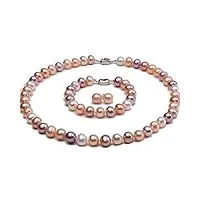 jyx 10 mm aaa blanc rose et de lavande collier de perles d'eau douce rondes bracelet et ensemble de boucles d'oreilles