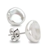 boucles d'oreilles perles cultivées femme d'eau douce keshi blanc et gris secret & you - argent sterling 925 - disponible dans 10 tailles de 7-8 mm à 15-16 mm