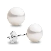 boucles d'oreilles en perles pour femmes perles de culture d'eau douce secret & you | perles rondes presque | argent sterling 925 | en cinq tailles de 6-6,5 mm à 10-10,5 mm