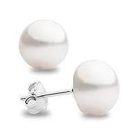 secret & you - boucles d'oreilles en perle pour femme et fille, perles d'eau douce cultivées en forme de bouton - argent sterling 925 - disponible en 10 tailles de 4 mm à 13 mm