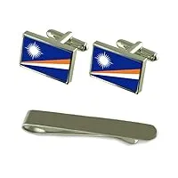 select gifts drapeau des Îles marshall cravate boutons de manchette en argent gravé cadeau