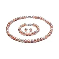 jyx - parure collier bracelet et boucles d'oreilles en perles d'eau douce aaa - 9 mm - blanc et rose - pour femme