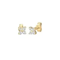 elli - boucles d'oreilles fleur - femme - or jaune - oxyde de zirconium - 14 cts - 0308180516