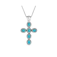 bling jewelry collier pour femmes en argent sterling et turquoise bleue stabilisée, avec des pendentifs en forme de croix, sertis d'une corde.