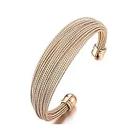 coolsteelandbeyond multi-brin bracelet en acier inoxydable or rose pour femme - réglable bracelet manchette