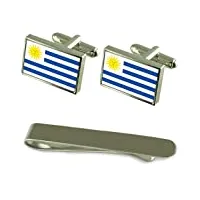 select gifts boutons de manchette argent drapeau uruguay un ensemble cadeau cravate