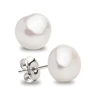 secret & you - boucles d'oreilles femme perle d'eau douce cultivée - forme baroque - argent 925, disponible en 5 tailles de 9-10 mm à 13-14 mm