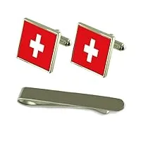 select gifts boutons de manchette argent drapeau suisse un ensemble cadeau cravate