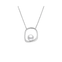 secret & you- collier pendentif perle femme perle de culture d'eau douce - perle ronde 6-6,5 mm - chaîne réglable en argent sterling de 42, 45 et 48 cm.