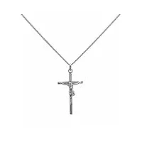 grande croix 4cm avec jesus pendentif et chaine en argent massif poinçonné 925 taille homme 55cm avec boite coffret