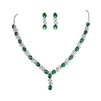 clearine parure délicat femme forme-y bijoux mariage Élégant collier boucles d'oreilles pendant ensemble zircon zirconium vert Émeraude