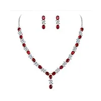 clearine parure délicat femme forme-y bijoux mariage Élégant collier boucles d'oreilles pendant ensemble zircon zirconium rouge rubis