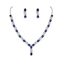 clearine parure délicat femme forme-y bijoux mariage Élégant collier boucles d'oreilles pendant ensemble zircon zirconium bleu foncé saphir