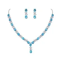 clearine parure délicat femme forme-y bijoux mariage Élégant collier boucles d'oreilles pendant ensemble zircon zirconium bleu clair aquamarine