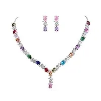 clearine parure délicat femme forme-y bijoux mariage Élégant collier boucles d'oreilles pendant ensemble zircon zirconium multicolore