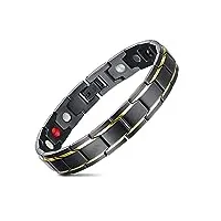 jfume bracelet magnétique homme et femme plaqué or 18k avec bracelet en acier inoxydable noir pvd avec outil de suppression de lien 21.5cm réglable