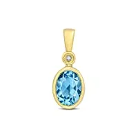eds jewels pendentif femme or 375/1000 et diamant brillant avec topaze bleu - 15mm*6mm wjs14406