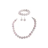 treasurebay parure de bijoux avec collier, bracelet et boucles d'oreilles en perles de quartz rose de 14 mm.