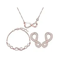 yumilok bijoux ensemble pour femme fille collier bracelet boucle d'oreille le symbole d'infini en argent 925 orné zircon parures élégants