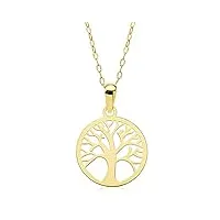 iyé biyé jewels collier avec pendentif motif arbre de vie, en or jaune de 18 carats, 14 mm de diamètre, 50 cm de long, pour femmes et filles
