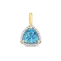 eds jewels pendentif femme or 375/1000 et diamant brillant 0.07 carat avec topaze bleu - 15mm*9mm wjs14361