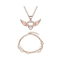 yumilok bijoux ensemble pour femme fille collier et bracelet le cœur d'amour et l'aile en argent 925 bijoux parures