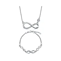 yumilok bijoux ensemble pour femme fille collier et bracelet le symbole d'infini en argent 925 orné zircon parures élégants