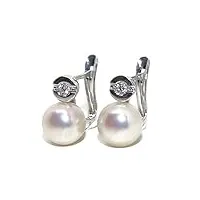 jolies boucles d'oreilles pour fille avec perles de culture rondes de 7 mm et 2 zircons de 3 mm, or, zirkonia
