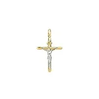 pendentif croix bicolor avec jesus en 14 carats 585 or jaune or blanc unisexe