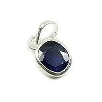 caratyogi pendentif simple saphir bleu naturel 3 carats neelam ovale en argent sterling 92,5
