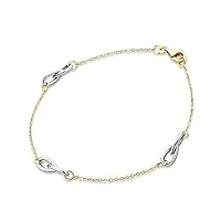 miore bijoux pour femmes bracelet bicolor en or jaune et or blanc chaîne en or jaune 9 carats / 375 or, longueur 19 cm
