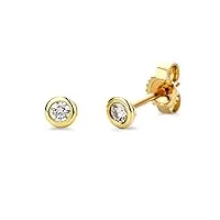 miore bijoux pour femmes boucles d'oreilles avec diamant solitaire 0.10 ct clous d'oreilles en or jaune 14 carats / 585 or