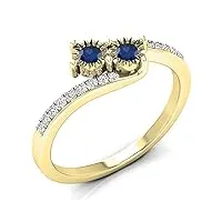 bague femme/ bague de fiançaille 14 ct or jaune diamant 0.25 ct bleu saphir & diamant deux pierre