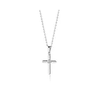 orovi collier femme, chaîne en or blanc avec pendentif croix et diamants 0.03 crt 9 carat / 375 or bijoux