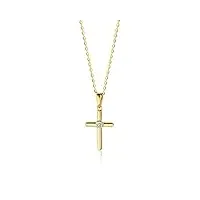 orovi collier femme, chaîne en or jauve avec pendentif croix et diamants 0.03 crt 9 carat / 375 or