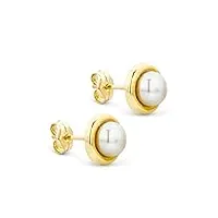 orovi bijoux femme, boucles d'oreilles en or jaune perles d'eau douce blanches 7-7.30 mm, clou d'oreilles 14 kt / 585 or