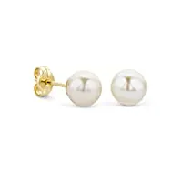 orovi bijoux femme, boucles d'oreilles en or jaune perles d'eau douce blanches 7.25 mm, clou d'oreilles 14 kt / 585 or