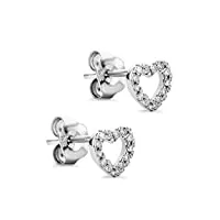 orovi boucles d'oreilles diamant en forme de cœur pour femme - or blanc 9 carats (375) - 0,08 carats, doré, diamant