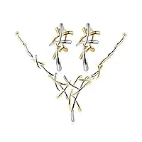 epinki parure collier et boucles d'oreilles, acier inoxydable, branches d'arbre boucles d'oreilles et collier, ensemble de bijoux de femme, 43 + 5.5cm, argent or