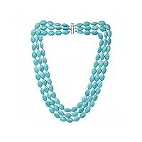 treasurebay collier de perles de pierres précieuses turquoise à trois rangs fait à la main pour femme (bleu turquoise)