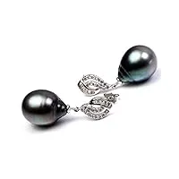 boucles d'oreilles pendantes en argent sterling avec perle de tahiti ronde noire 13 x 16 mm, perle, perle