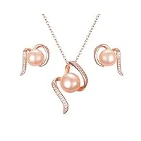 clearine femme 925 argent sterling cubic zirconia perle d'eau douce filigrané collier boucles d'oreilles parures intemporel or rose