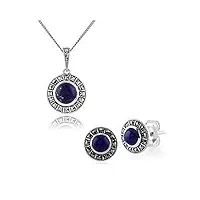 gemondo argent sterling art déco lapis lazuli & marcassite clous d'oreilles et ensemble collier