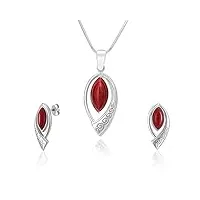 lillymarie femme ensemble de bijoux vrai argent pendentif aventurine rouge longueur réglable Écrin bijoux beaux cadeaux pour les femmes
