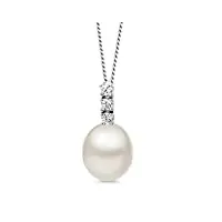 orovi collier femme, chaîne en or blanc avec pendentif perle et pierres de zircon 9 carat / 375 or bijoux